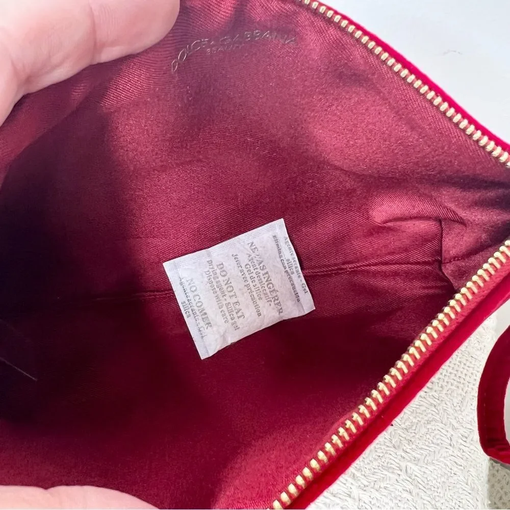 Dolce & Gabbana Beauty Red Velour Cosmetic Zip Pouch Bag Clutch